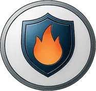 Shield icon with fire inside of the shield representing a firewall