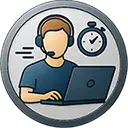 An individual with a headset uses a notebook computer