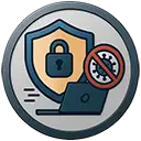 A locked shield and a laptop are shown, with a virus being repelled