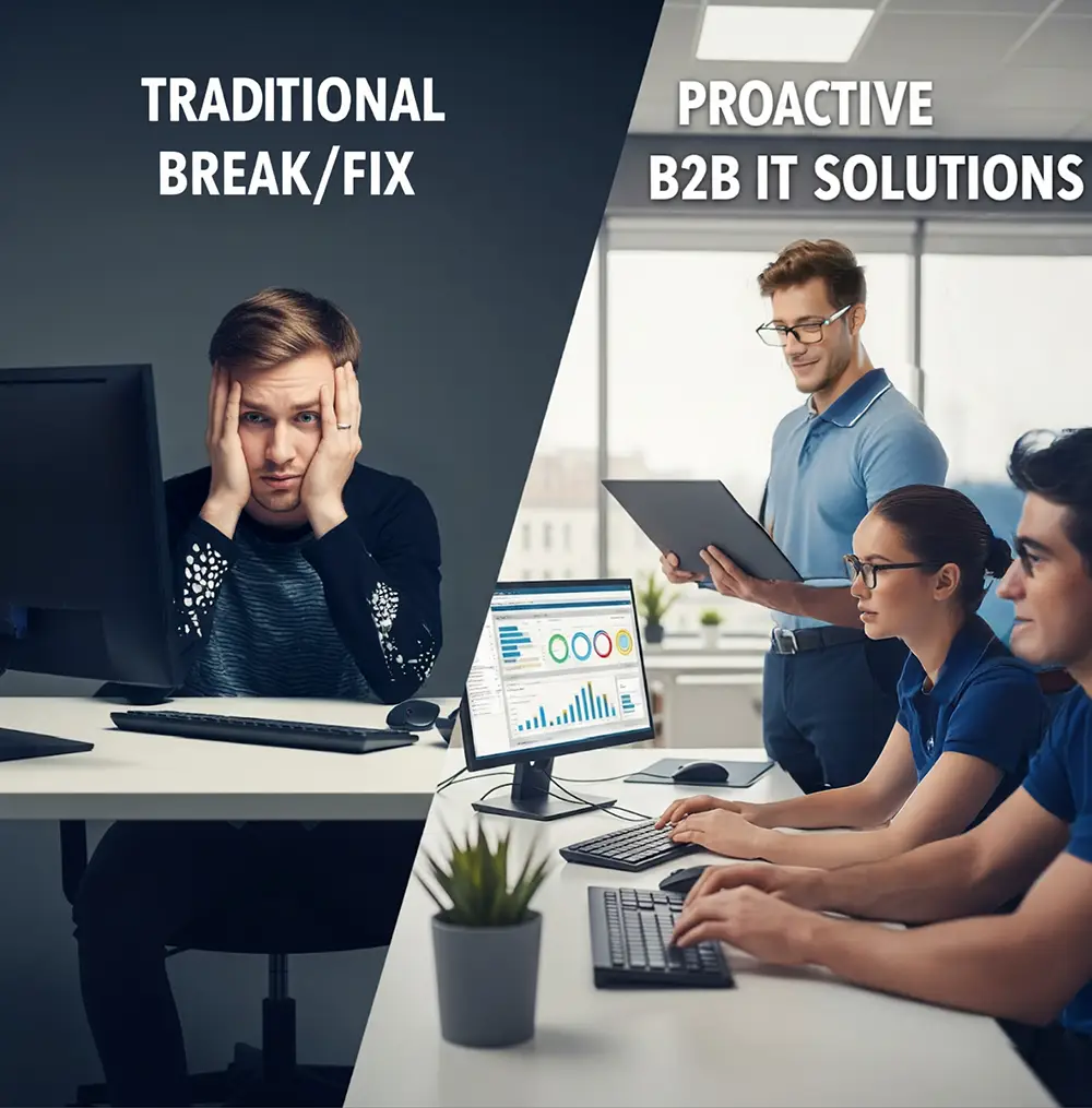 Showing the difference between traditional break-fix models and the B2B IT Solutions team.