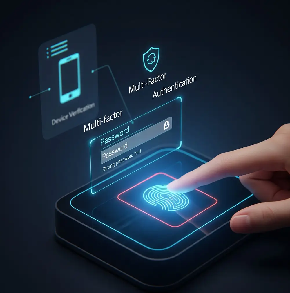 Multi-factor authentication process using a fingerprint and a password for enhanced security.