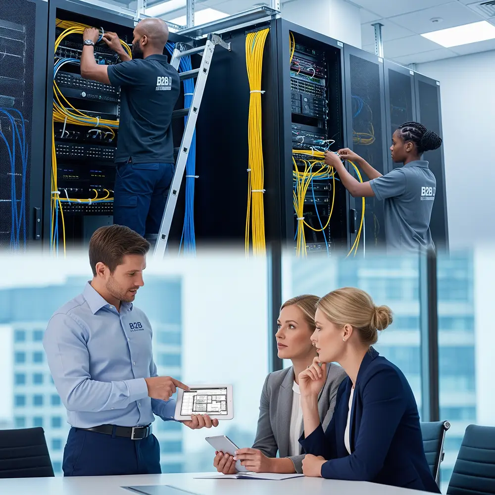 The B2B IT Solutions full-service approach, from on-site technical work to business consultations.