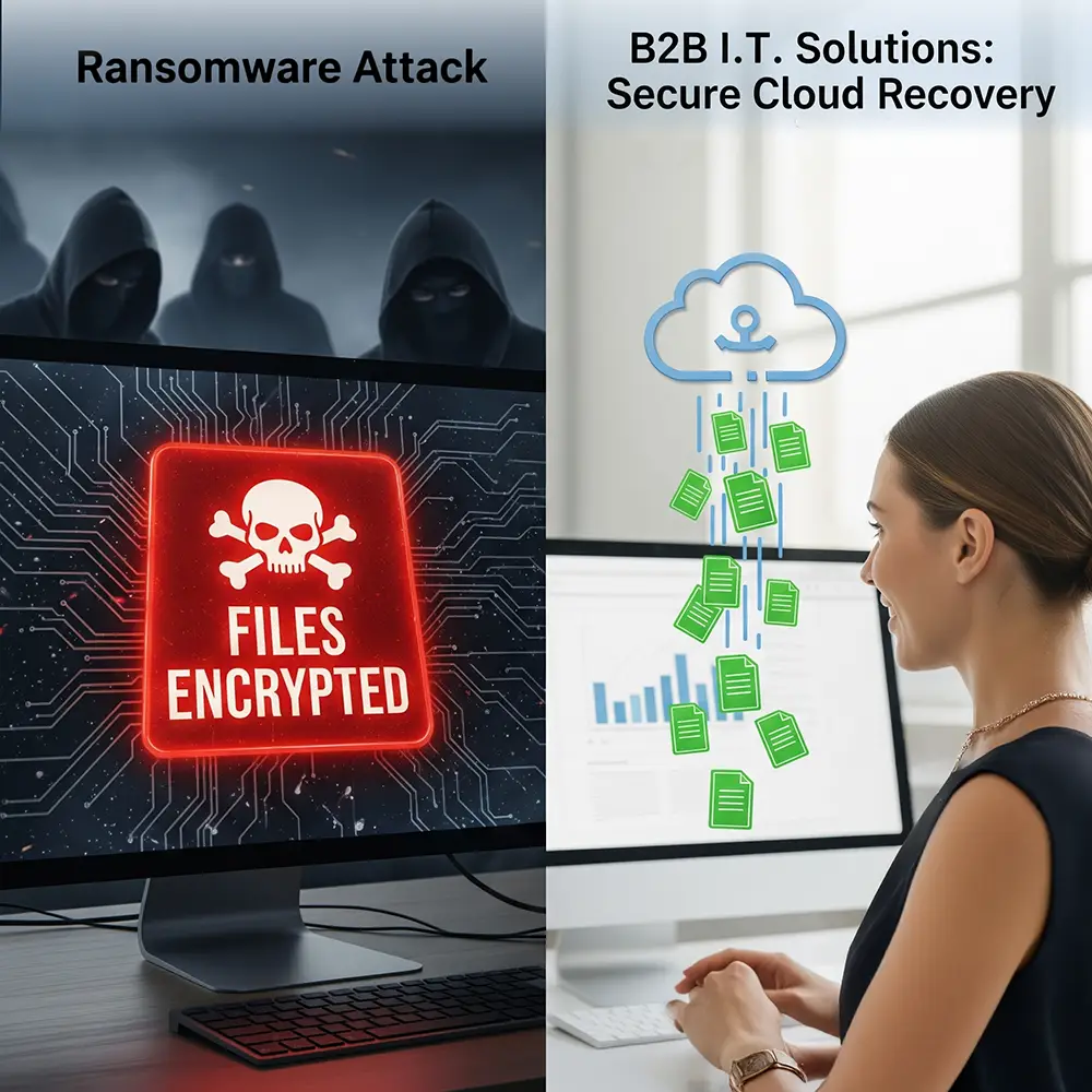 A ransomware attack with secure cloud recovery.