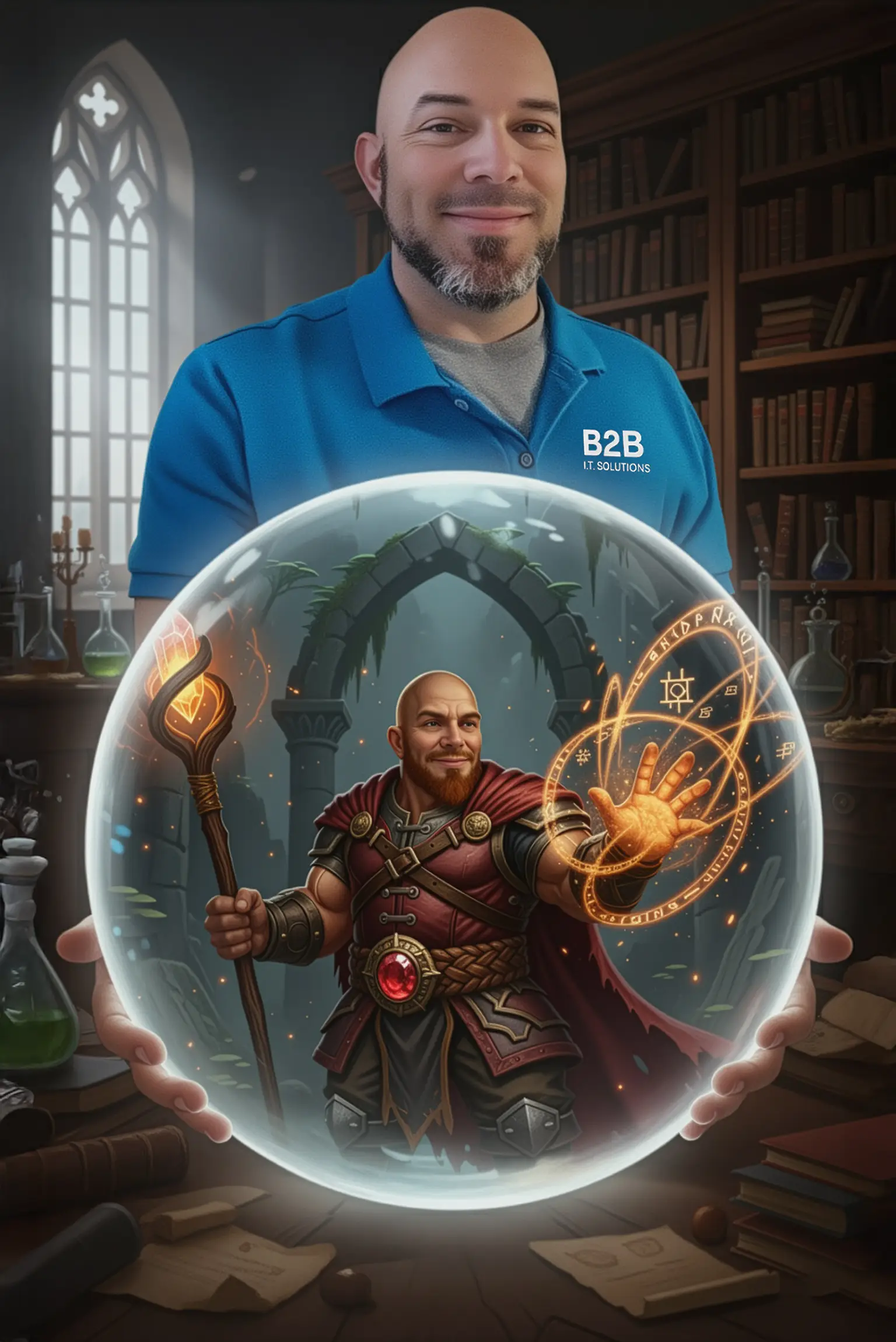 Chris Rhea: The Network Wizard holding Crystal Ball