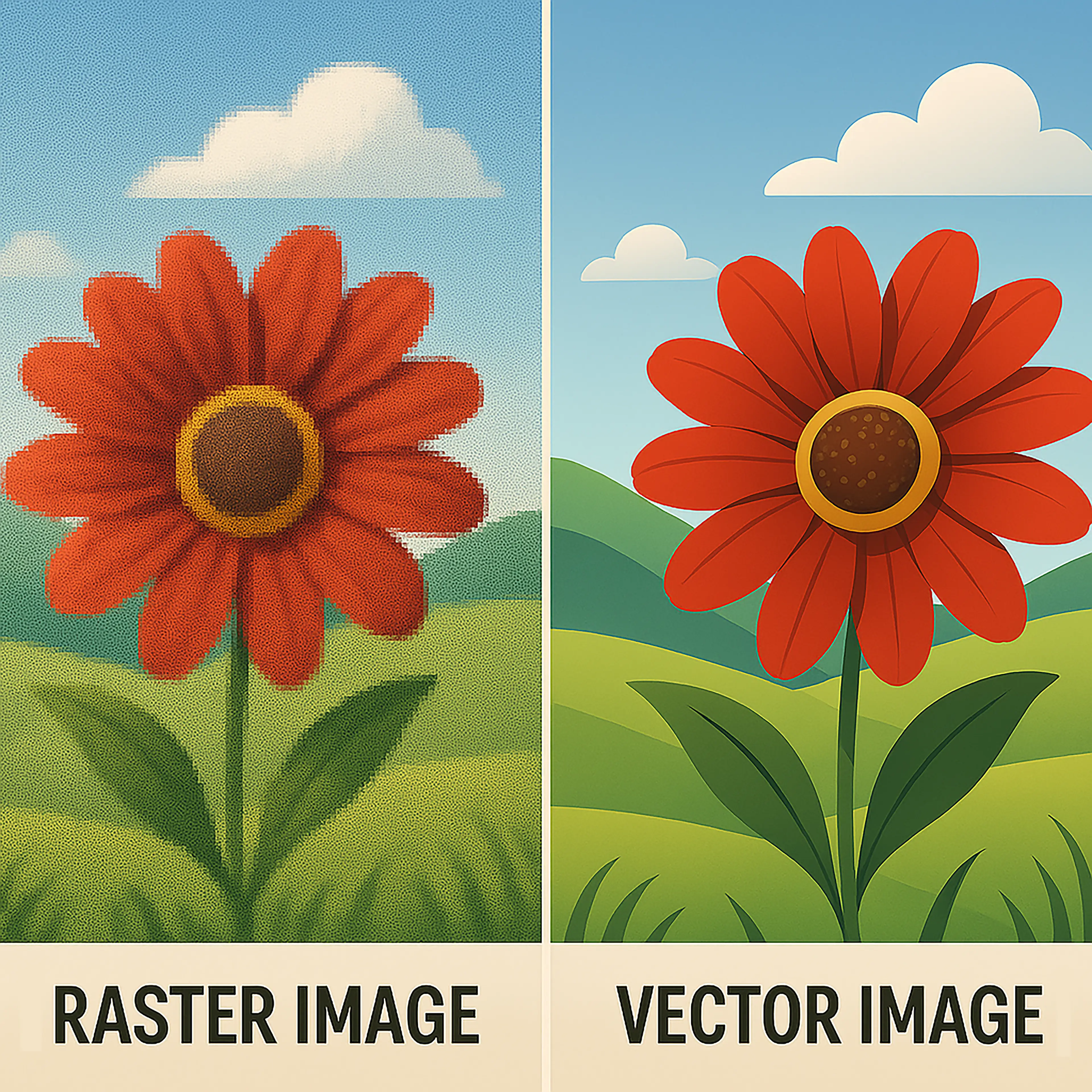 Comparing a flowing using both raster and vector image file types.